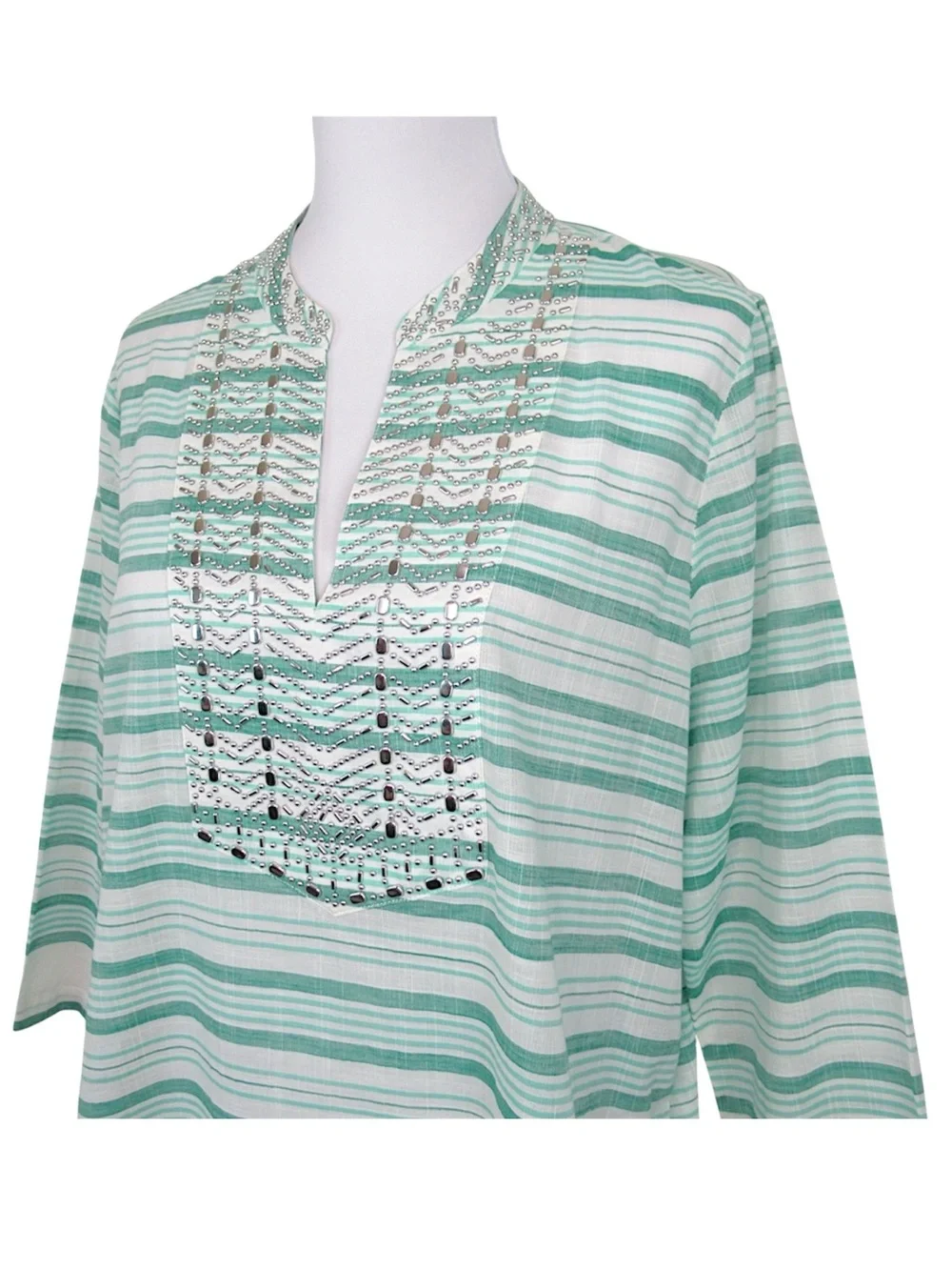 MICHAEL KORS Green and White Striped Studded Tunic Top - Women's Size XL
